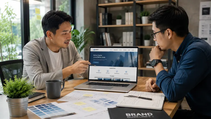 Diskusi struktur dan desain website company profile bersama klien